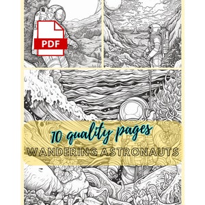 Adult Coloring Pages, 10 Wandering Astronaut Adult Coloring Pages, Coloring Pages for Adults, Coloring Pages Digital Download Adult Coloring