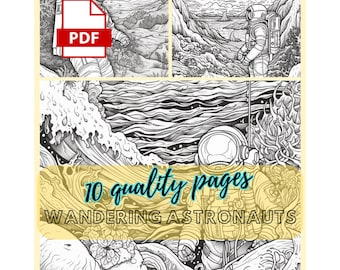 Páginas para colorear para adultos, 10 páginas para colorear para adultos de astronauta errante, páginas para colorear para adultos, páginas para colorear Descarga digital para colorear para adultos