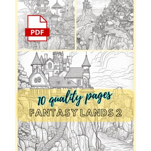 Fantasy Lands 2 Adult Coloring Pages, 10 Quality Coloring Pages, Adult Coloring, Coloring For Adults Stress Relief Instant Download Coloring