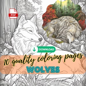 10 Wolf Malvorlagen, digitaler Download, Ausmalseiten für Erwachsene, Malvorlagen für Kinder, Färbung digitaler Download, Erwachsene Malseite