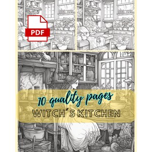 Coloring Books For Adults, 10 Witch&#39;s Kitchen Adult Coloring Pages, Coloring Pages, Digital Download, Printable, Adult Coloring Pages