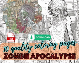 10 páginas para colorear para adultos de Zombie Apocalypse, descarga instantánea, descarga de PDF, colorear para adultos, colorear para adultos, libros para colorear para adultos