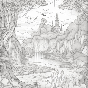30 Adult Coloring Book Pages, Fantasy Treehouse+atlantis+fantasy Lands ...