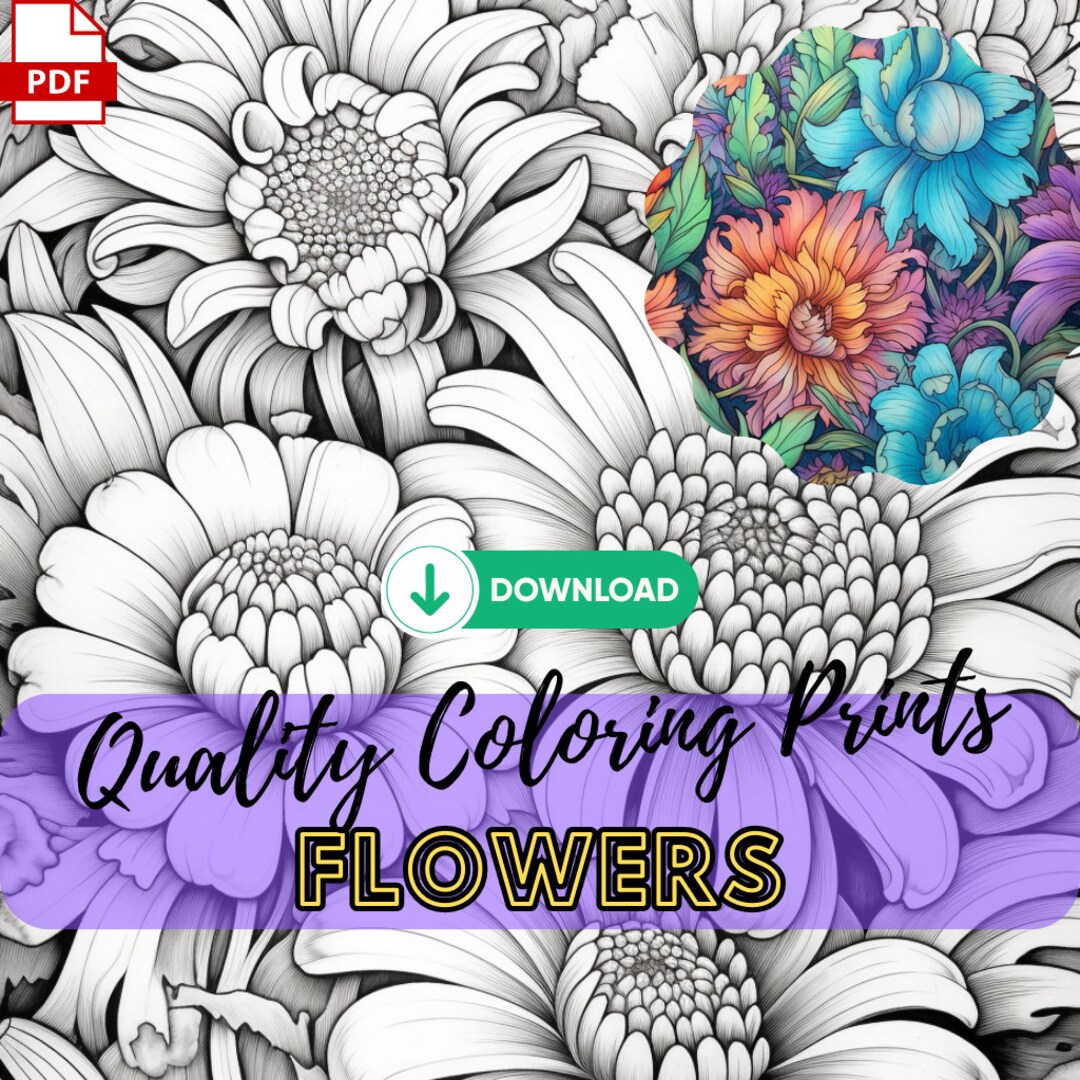 10 Flower Adult Coloring Book Pages, Coloring Books, Adult Coloring ...
