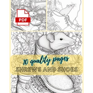 Coloring For Adults, 10 Shrews and Shoes Coloring Pages, Adult Coloring, Adult Coloring Pages, Digital Download, Printable, Coloring Books