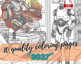 10 '2027' AI-Robot-Butler Coloring Pages, Adult Coloring Pages, Adult Coloring, Stress Relief, Coloring Pages, Coloring For Adults, Coloring