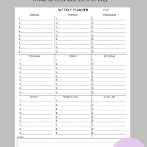Weekly Planner Printable to Do List, Weekly Planner Printable and ...