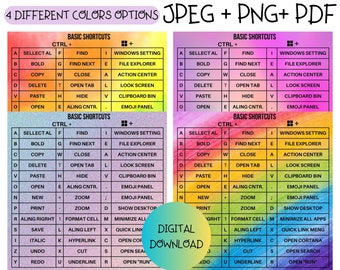 keyboard shortcuts, shortcuts for windows, Word and Excel Shortcuts, PDF, SVG and PNG formats, Rainbow Shortcuts, , keyboard