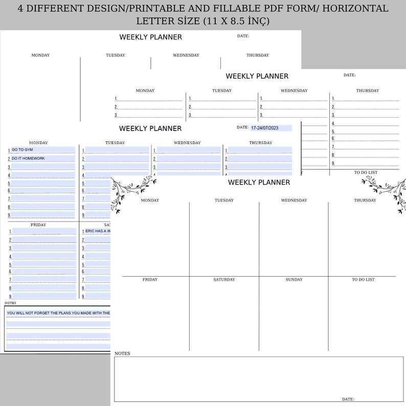 Weekly Planner Printable and Fillable Form Weekly Organizer - Etsy