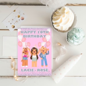 Personalised Girls Birthday Card with name and age, kids Roblox personalised Birthday Card for daughter, niece, sister, friend