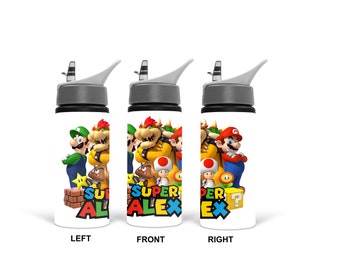Super Mario Personalised Water Bottle, Aluminium water bottle, kids personalised bottle, super mario, kids water bottle, kids personalised