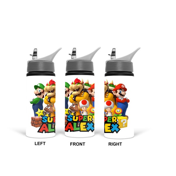 Super Mario Personalised Water Bottle, Aluminium water bottle, kids personalised bottle, super mario, kids water bottle, kids personalised