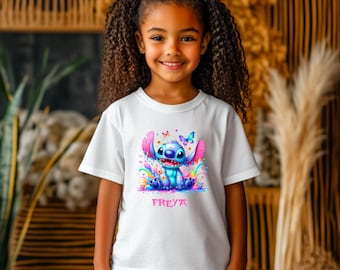 STITCH GIRLS (optional) Personalised T-Shirt | Stitch t-shirt | kids personalised t-shirt | Birthday t-shirt