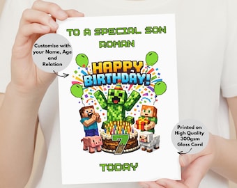Personalised Gamer Birthday Card | Custom Name, Age, Relation (A5 Gloss Card)