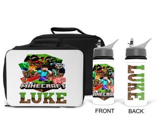 PERSONALISED MINECRAFT Lunch Bag and/or Water Bottle