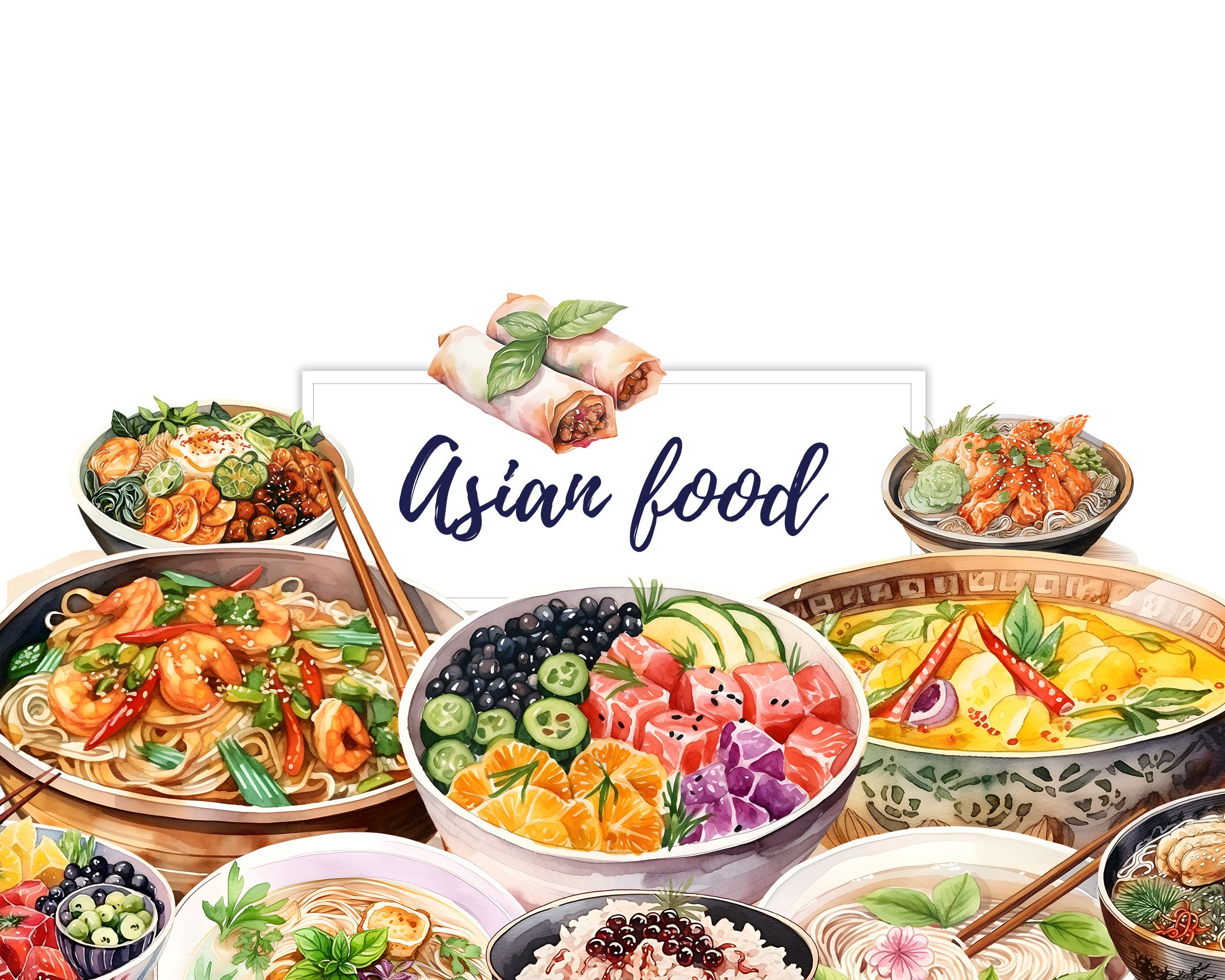 44 Asian Food Stickers, Food & Drink Theme Planner Journal