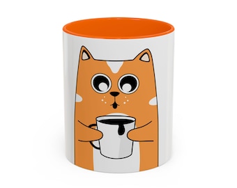 Cat Lover Cute Accent Coffee Mug - Cat Mom Gift, Animal Lover Cup, Kitten Tea Mug, Pet Owner Present, Kitty Coffee Cup