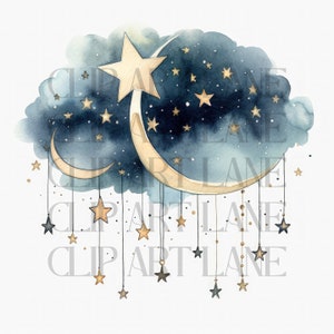 Sterren Maan Clipart Bergen 8 Hoge kwaliteit JPGs Digitale Download Winter Clipart Card Making Blue Clipart Digital Paper Craft