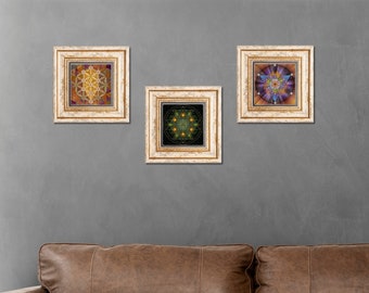 Sacred Geometry Wall Art, Sri Yantra Stone Wall Decor Set, Flower of Life Wall Hanging, Metatron Cube Wall Art, Merkaba, Housewarming Gift