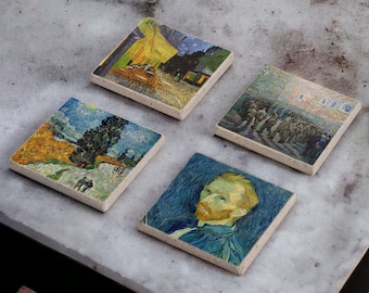 Vincent Van Gogh Stone Coasters, Prisoners' Round Stone Coasters Set of 4, Van Gogh Art Coasters, Fathers Day Gift, Gift for Her, Gift Idea