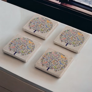 Tree of Life Coasters, Tree Stone Coasters Set of 4, Mother With Children Art, Grandma Gifts, Housewarming Gift, Gift for Mom, Gift for Her