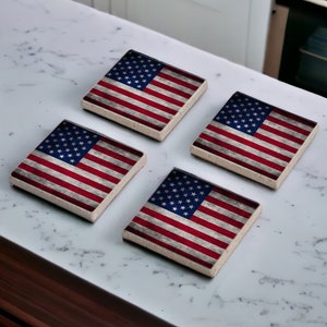 Rustic American Flag Stone Coasters, American Flag Decor, Flag Coasters, USA Coasters, Patriotic Coasters, American Independence Day