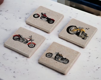 Set Di 6 Sottobicchieri In Sughero Incisi A Tema Moto – Diametro 9,5 Cm, Spessore 3 Mm, Fatti In Francia