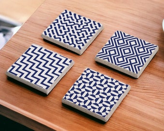 Modern Tile Stone Coaster Set, Moroccan Tile Coasters, Modern Ornament Tile, Blue Tile, Tile Design, Mexican Talavera, Mother's Day Gifts