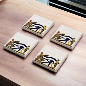 Horus Egypt Stone Coasters Set, Eye of Horus Wood Coasters, Eye of Ra, Egypt Mythology, Egyptian Decor,Housewarming Gift, Gift for Her