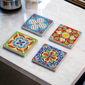 Natural Stone Coaster Set Of 4 – Sailboat, Pomegranate & Hamsa Design – 10x10cm – Handmade & Eco-Friendly - View #3
