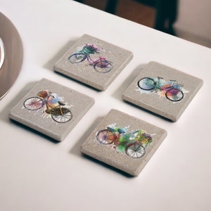 Bicycle Coasters, Vintage Bicycle Stone Coaster Set of 4, Bike Coasters, Drink Coasters, Gift for Dad, Housewarming Gift, Bicycle Art Gift