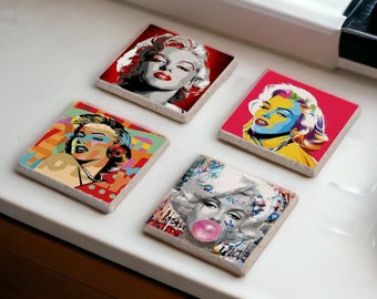 Marilyn Monroe Stone Coasters, Marilyn Monroe Coasters Set of 4, Pop Art Decor, Table Coasters, Marilyn Monroe Gifts, Gift for Her