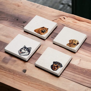 Dog Stone Coaster Set, Dog Wood Coasters, Cute Dogs, Gift for Her, Housewarming Gift, Dog Lover, Gift for Dog Mom, Dog Mom, Dog Dad