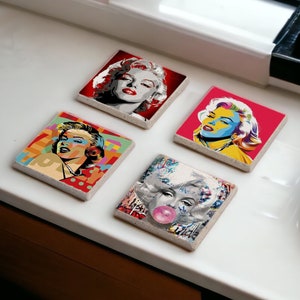 Marilyn Monroe Stone Coasters, Marilyn Monroe Coasters Set of 4, Pop Art Decor, Table Coasters, Marilyn Monroe Gifts, Gift for Her