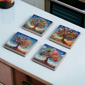 Tree of Life Stone Coasters, Tree of Life Wood Coasters, Tree of Life Decor, Tree of Life Art, Symbolic Artwork, Mom Gift, Mother&#39;s Day Gift