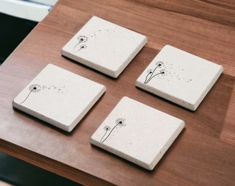 Dandelion Coasters, Wildflower Coasters Set, Spring Flower Coasters, Wispy Wildflower Coasters, Drink Coaster, Gift for Her, Floral Coasters