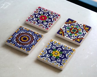 Mexican Talavera Stone Coasters, Moroccan Tile Wood Coasters, Portuguese Azulejo, Tile Design, Spanish Talavera, Tulip Art, Mandala Design