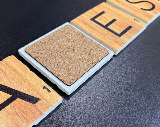 Scrabble Stone Coasters Set, Scrabble Letters Wood Coasters, Personalized Gift, Scrabble Tiles, Family Scrabble Names, Valentines Day Gift