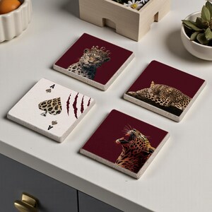 Leopardstenunderlägg, Spader ess med leoparddesignunderlägg, vinrött leopardmönster, heminredning, inflyttningspresent, present till mamma