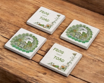 Frog and Toad Stone Coaster Set, Frog & Toad Wood Coasters, Vintage Classic Book Coaster, Retro Frog and Toad Coaster, Cottagecore Aesthetic