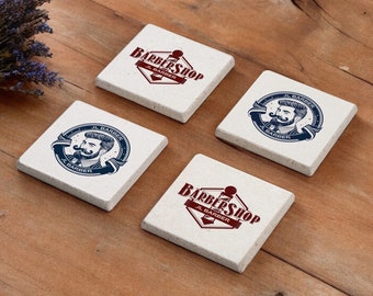 Custom Barber Shop Stone Coasters, Personalized Barber Gift, Custom Salon Coasters, Personalized Hairdresser Coasters Set, Hair Stylist Gift