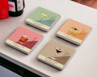 Custom Cocktail Stone Coasters, Custom Name Coaster, Personalized Cocktail Art Coasters, Cocktails Coaster, Beverage Coasters, Wedding Gifts