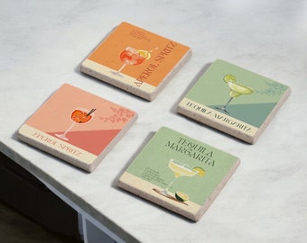 Drink Cocktails Stone Coasters, Cocktails Art Coasters Set, Cocktail Recipe Coaster, Backyard Party, Beverage Coasters, Wedding, Anniversary