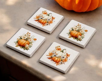 Pumpkin Fall Stone Coasters, Pumpkin Floral Coasters, Halloween Pumpkin Coasters, Halloween Gifts, Pumpkin Halloween, Fall Decor Coasters