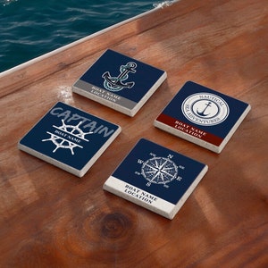 Personalized Boat Stone Coaster, Nautical Coaster Set, Custom Sailing with Boat Name, Boat Gifts, Boat Decor, Yacht Gift, Sailing Gift
