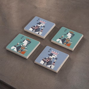 Jeu de cartes à jouer roi et reine, sous-verres en bois, cartes à jouer colorées, cartes de poker, cartes de blackjack, cartes de jeu, cadeaux de joueur