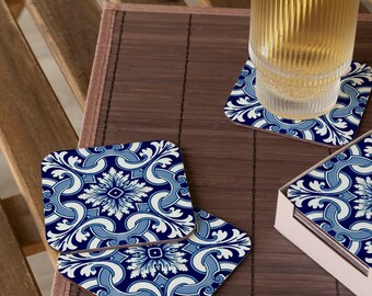 Mexican Talavera Ceramic Coasters – 4-Pack Square Drink Coasters With Cork Base, Heat Resistant - View #3