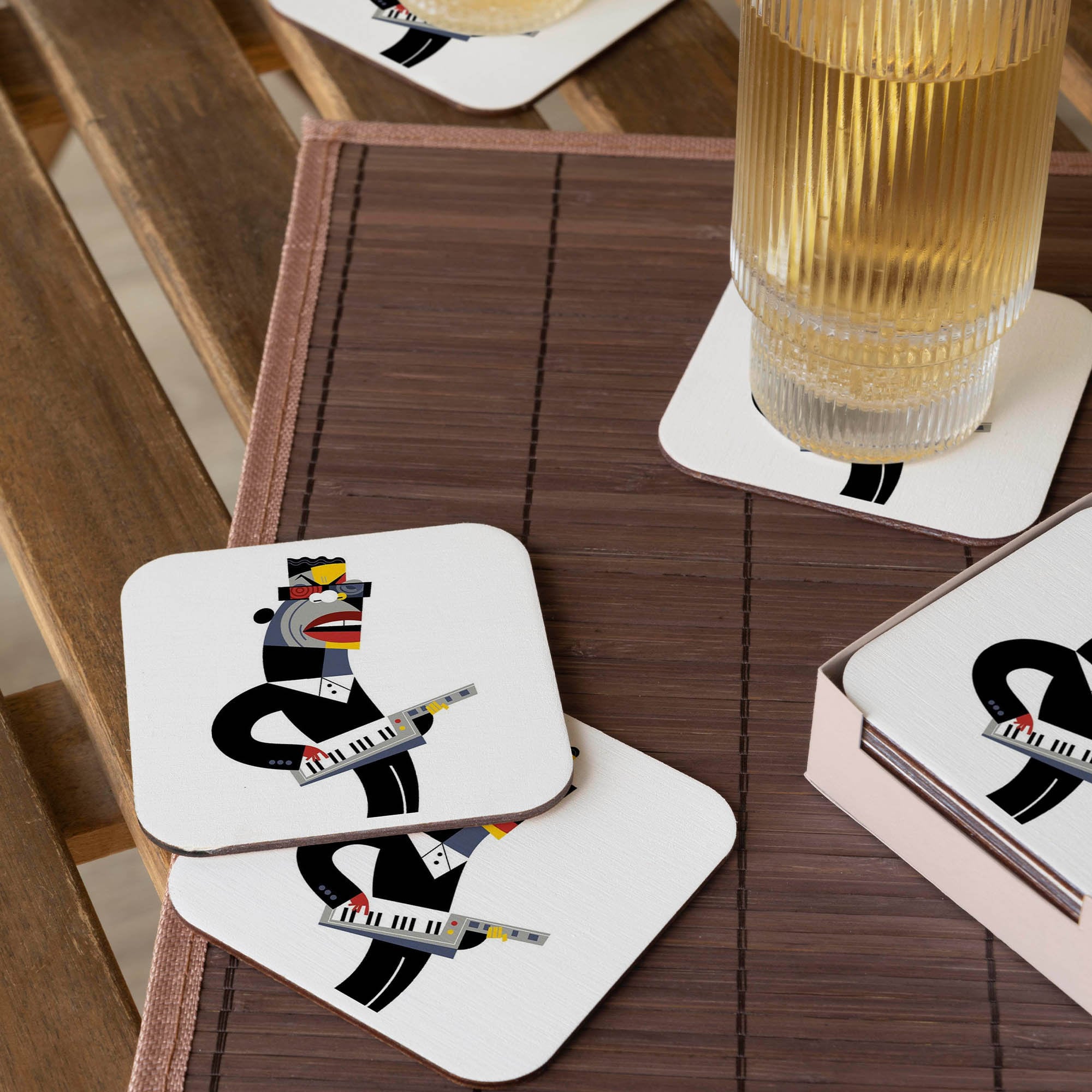 Musician Art Stone Coasters Set, Music Instrument Wood Coasters ...