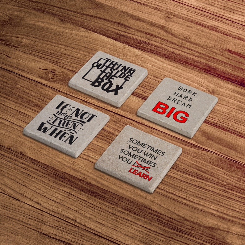 Work Coasters Motivational Stone Coasters Set, Positive Quotes Wood Coasters, Dreamer ...