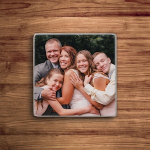 Ensemble de sous-verres photo personnalisés en pierre roulée pour la famille, sous-verres personnalisés avec texte, cadeau personnalisé, cadeau pour les jeunes mariés, cadeau pour les couples